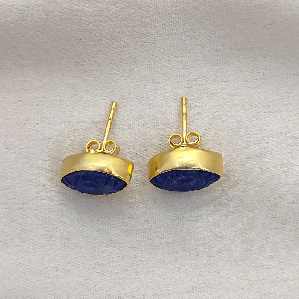 Marquise Lapis Lazuli Evil Eye Gemstone Stud Earrings Gold Vermeil Protective Boho Jewelry- Selling Per Pair