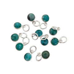 May Birthstone Emerald Pendant Handmade 6mm Faceted Gemstone Bezel Charm in Gold Vermeil & Sterling Silver- Selling Per Piece