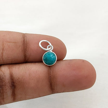 May Birthstone Emerald Pendant Handmade 6mm Faceted Gemstone Bezel Charm in Gold Vermeil & Sterling Silver- Selling Per Piece