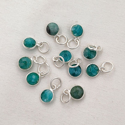 May Birthstone Emerald Pendant Handmade 6mm Faceted Gemstone Bezel Charm in Gold Vermeil & Sterling Silver- Selling Per Piece