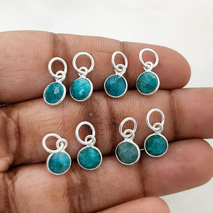 May Birthstone Emerald Pendant Handmade 6mm Faceted Gemstone Bezel Charm in Gold Vermeil & Sterling Silver- Selling Per Piece