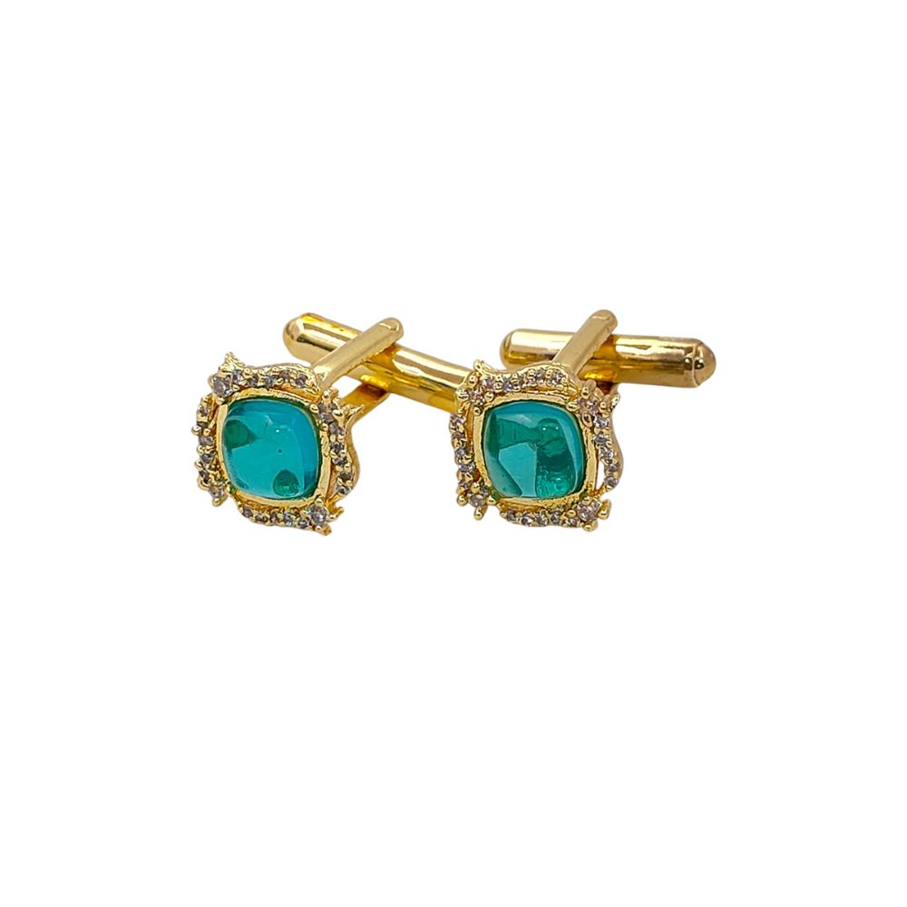 Men’s Apatite Quartz Cushion Gemstone Cufflinks Gold Plated Formal Wear for Weddings, Office & Special Occasions – Selling Per Pair