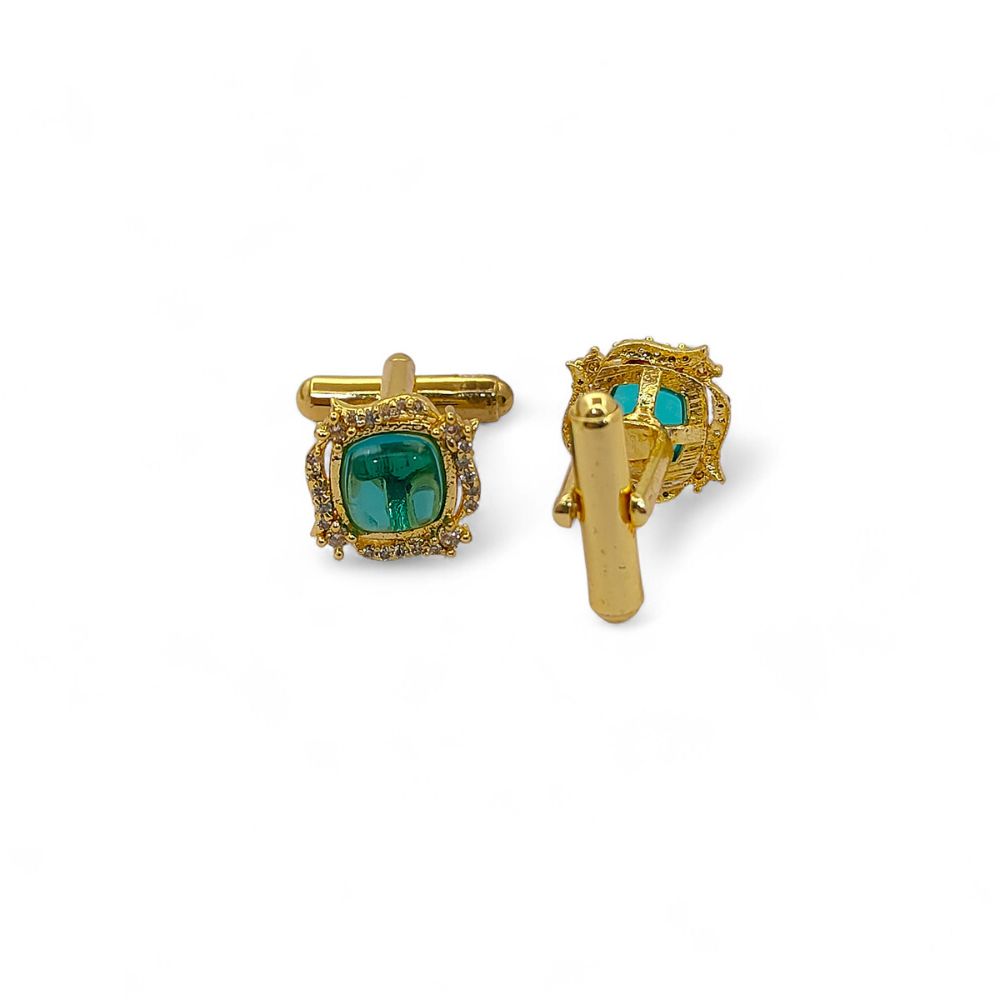 Men’s Apatite Quartz Cushion Gemstone Cufflinks Gold Plated Formal Wear for Weddings, Office & Special Occasions – Selling Per Pair