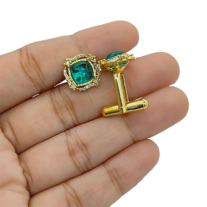 Men’s Apatite Quartz Cushion Gemstone Cufflinks Gold Plated Formal Wear for Weddings, Office & Special Occasions – Selling Per Pair