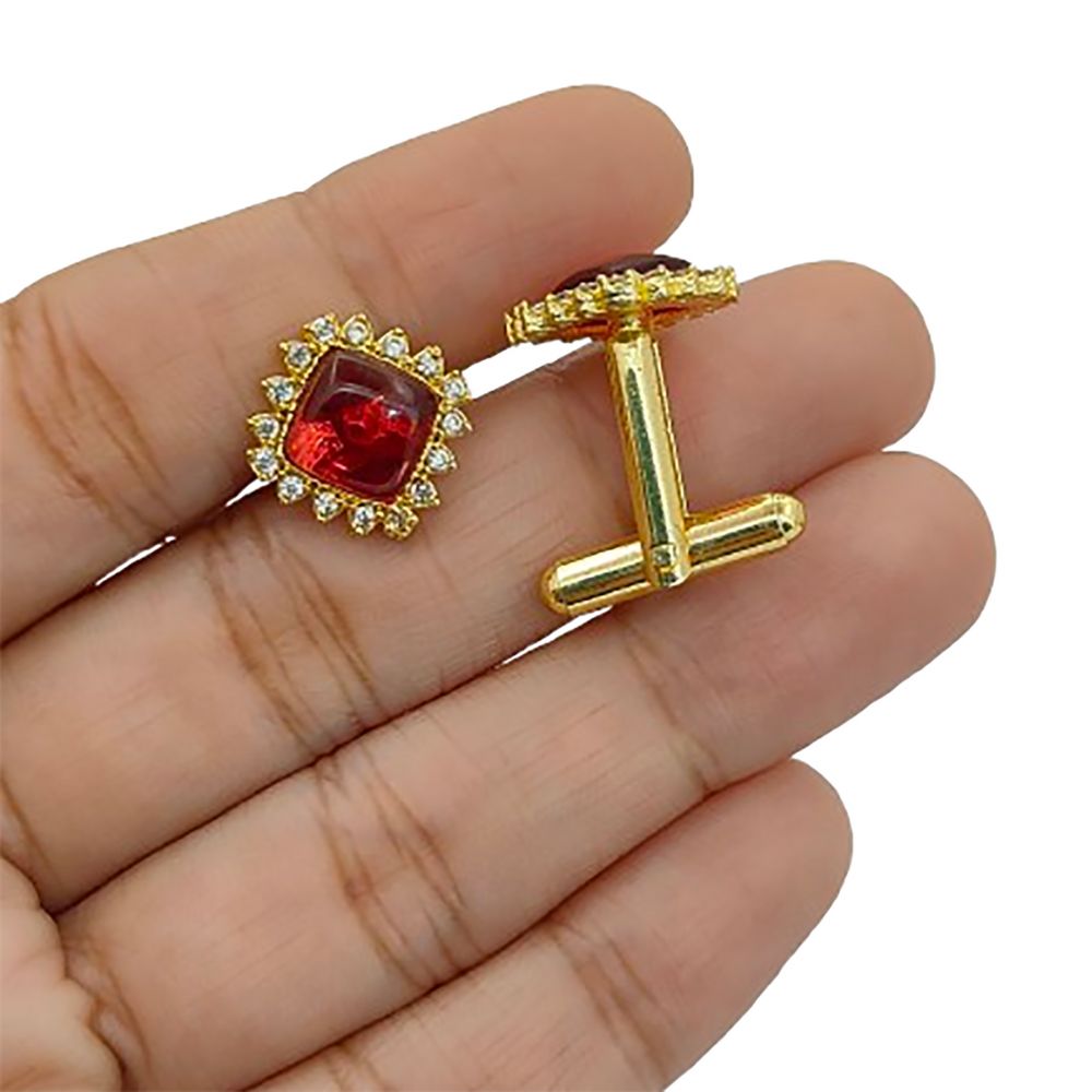 Men’s Gold Plated Cushion Pink Quartz Cufflinks Formal Accessories for Weddings, Business Meetings & Office Events – Selling Per Pair