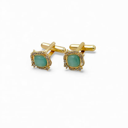Men’s Green Chalcedony Cufflinks Gold Plated Luxury Formal Shirt Accessories for Weddings, Office Events & Groomsmen Gifts – Selling Per Pair
