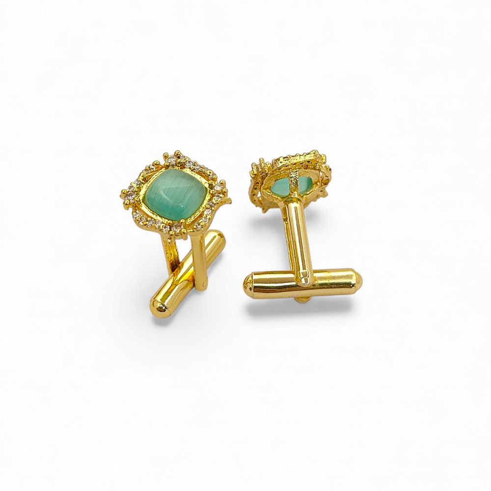 Men’s Green Chalcedony Cufflinks Gold Plated Luxury Formal Shirt Accessories for Weddings, Office Events & Groomsmen Gifts – Selling Per Pair