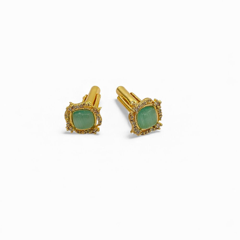 Men’s Green Chalcedony Cufflinks Gold Plated Luxury Formal Shirt Accessories for Weddings, Office Events & Groomsmen Gifts – Selling Per Pair