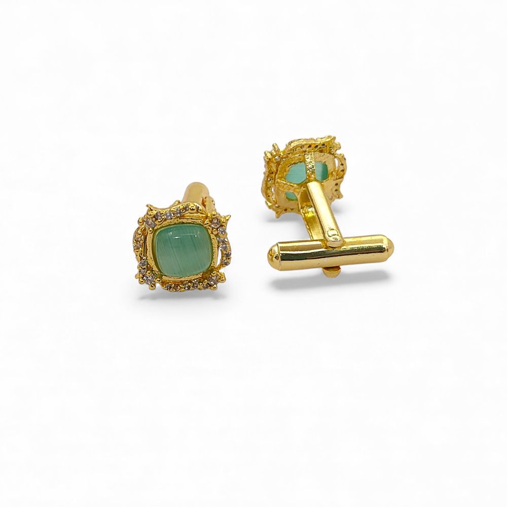 Men’s Green Chalcedony Cufflinks Gold Plated Luxury Formal Shirt Accessories for Weddings, Office Events & Groomsmen Gifts – Selling Per Pair
