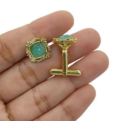 Men’s Green Chalcedony Cufflinks Gold Plated Luxury Formal Shirt Accessories for Weddings, Office Events & Groomsmen Gifts – Selling Per Pair