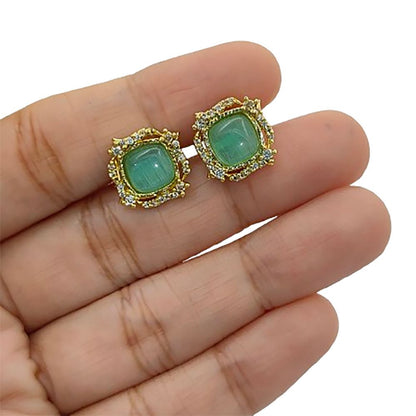 Men’s Green Chalcedony Cufflinks Gold Plated Luxury Formal Shirt Accessories for Weddings, Office Events & Groomsmen Gifts – Selling Per Pair