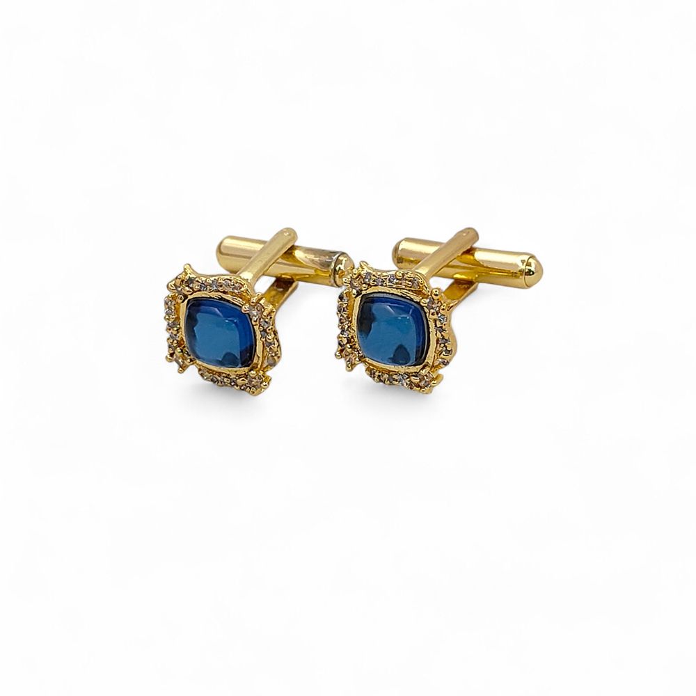 Men’s Luxury Sapphire Quartz Gold Plated Cufflinks Cushion Gemstone Formal Shirt Accessories for Weddings, Business & Groomsmen – Selling Per Pair