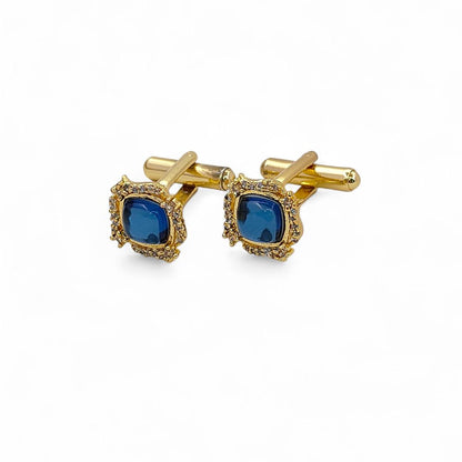 Men’s Luxury Sapphire Quartz Gold Plated Cufflinks Cushion Gemstone Formal Shirt Accessories for Weddings, Business & Groomsmen – Selling Per Pair