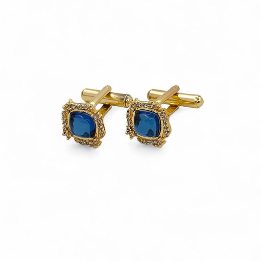 Men’s Luxury Sapphire Quartz Gold Plated Cufflinks Cushion Gemstone Formal Shirt Accessories for Weddings, Business & Groomsmen – Selling Per Pair