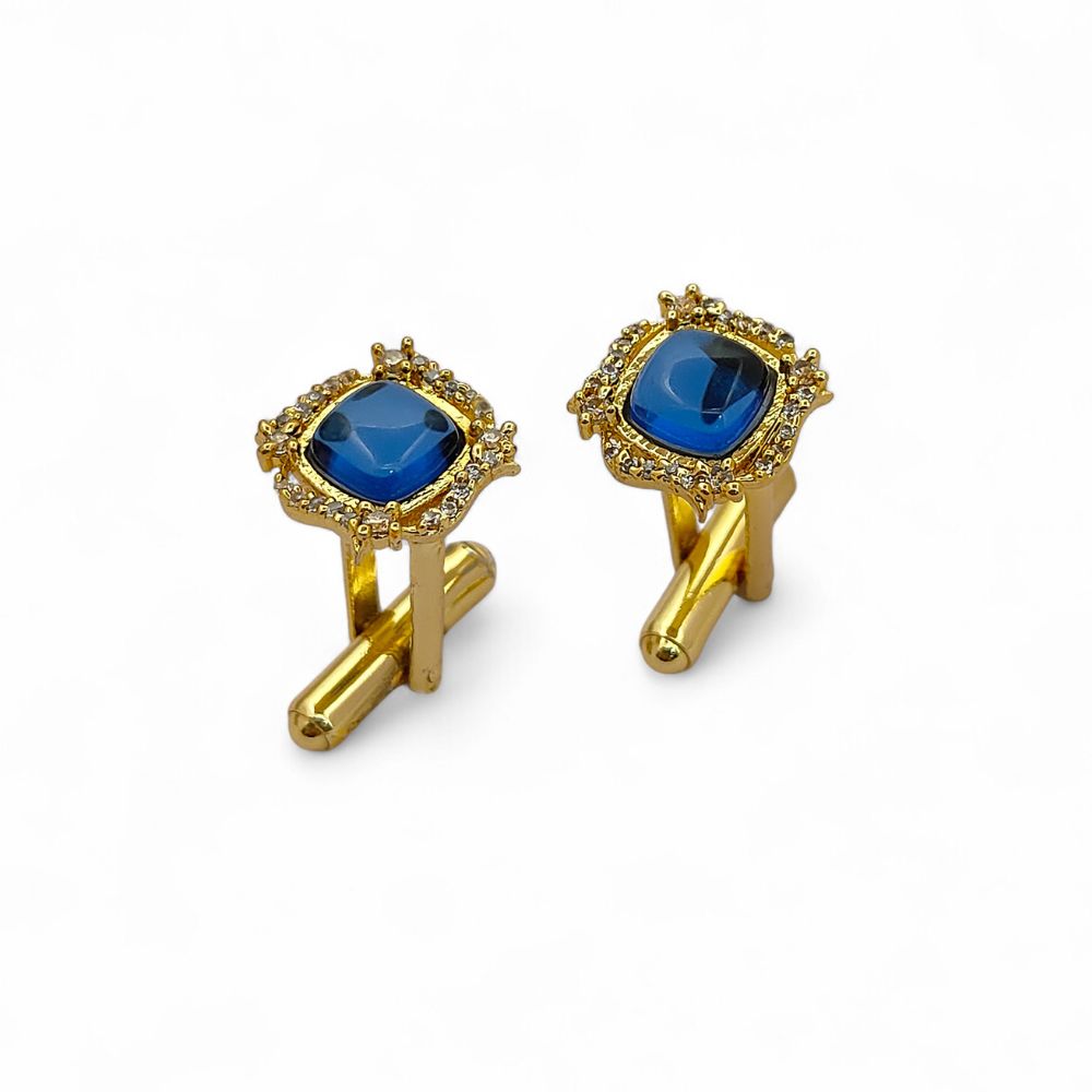 Men’s Luxury Sapphire Quartz Gold Plated Cufflinks Cushion Gemstone Formal Shirt Accessories for Weddings, Business & Groomsmen – Selling Per Pair