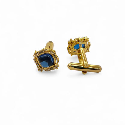 Men’s Luxury Sapphire Quartz Gold Plated Cufflinks Cushion Gemstone Formal Shirt Accessories for Weddings, Business & Groomsmen – Selling Per Pair