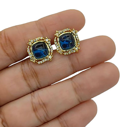 Men’s Luxury Sapphire Quartz Gold Plated Cufflinks Cushion Gemstone Formal Shirt Accessories for Weddings, Business & Groomsmen – Selling Per Pair