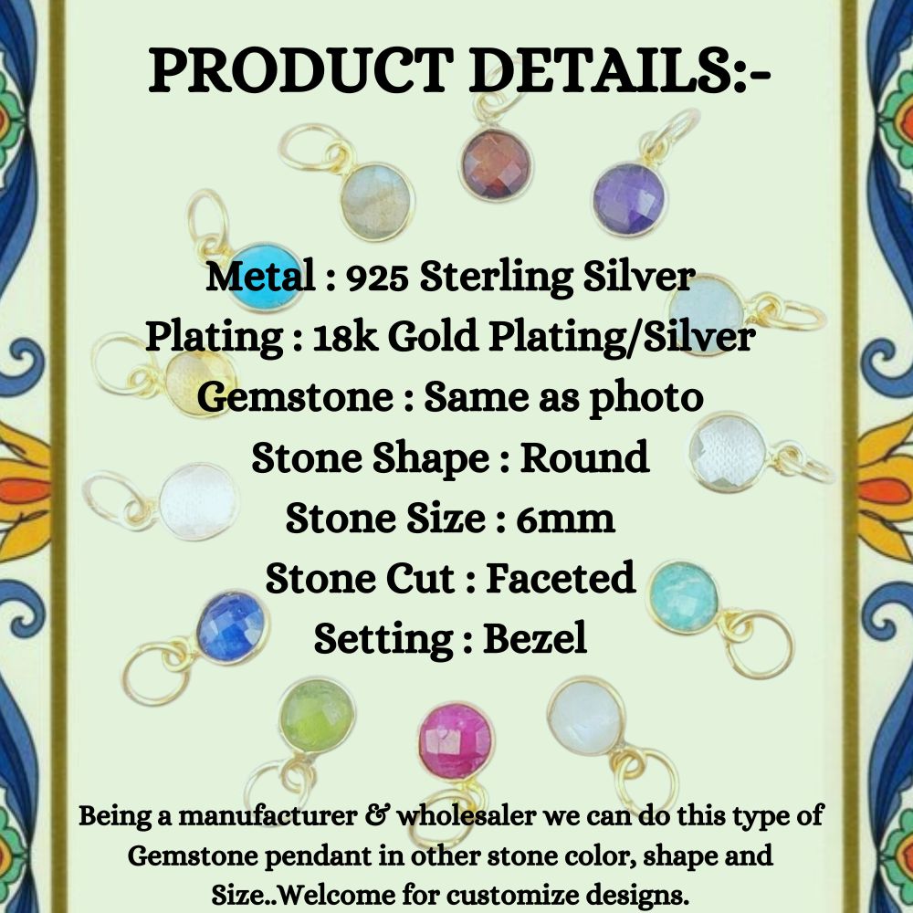 Gold Vermeil & Sterling Silver Labradorite Pendant Handmade 6mm Faceted Gemstone Necklace Charm for Her- Selling Per Piece