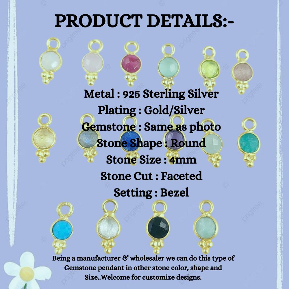 Multi-Color 4mm Faceted Gemstone Pendant Dainty Round Crystal Charms for Custom Jewelry Making
