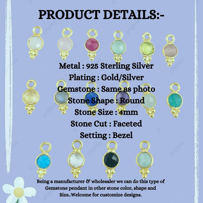 Multi-Color 4mm Faceted Gemstone Pendant Dainty Round Crystal Charms for Custom Jewelry Making