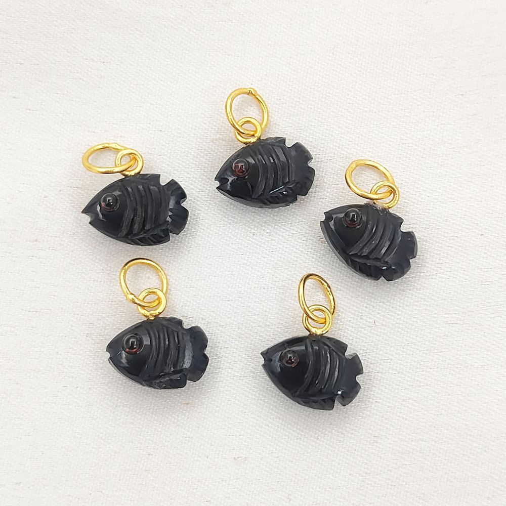 Mini Black Onyx Fish Pendant for Necklaces and Bracelets