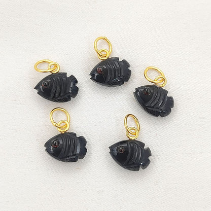 Mini Black Onyx Fish Pendant for Necklaces and Bracelets