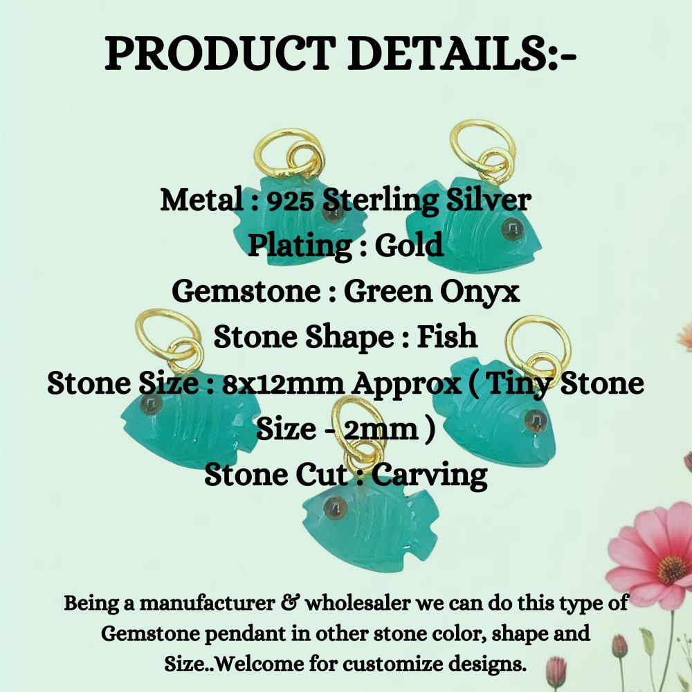 DIY Jewelry Green Onyx Fish Charm Pendant Sold Per Piece