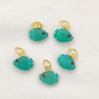 Natural Stone Green Onyx Fish Pendant with Gold Plating