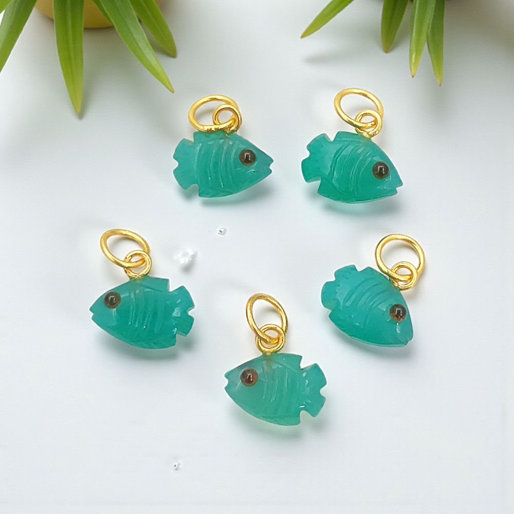 Artisan Green Onyx Fish Pendant for Handmade Jewelry
