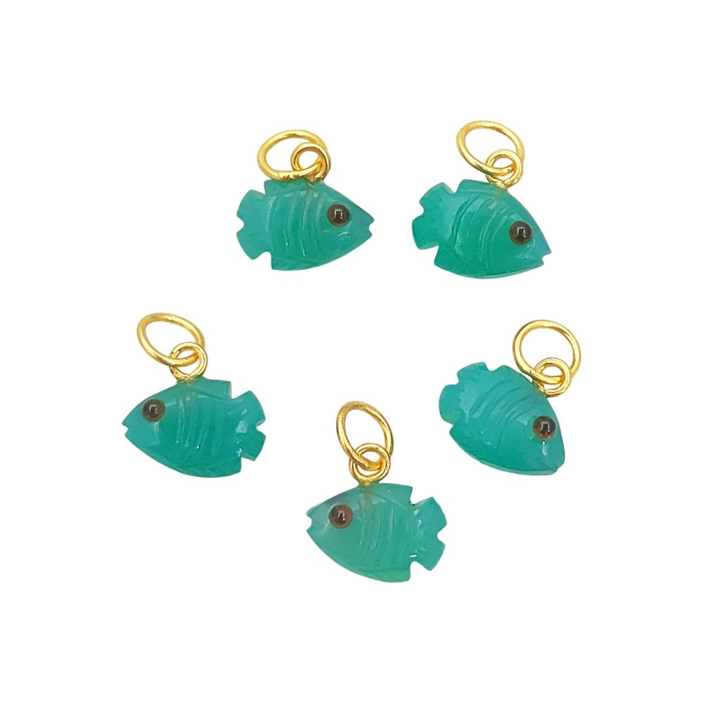 Handcrafted Mini Fish Gemstone Pendant Gold Plated 925 Sterling Silver Crystal Charm for DIY Jewelry- Selling Per Piece