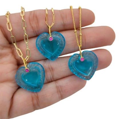 Minimalist Blue Topaz Quartz Heart Necklace Gold Plated Carved Gemstone Pendant with Fancy Pinch Bail- Selling Per Piece