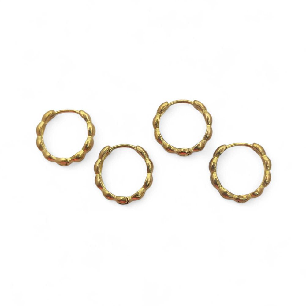Minimalist Bubble Hoop Earrings Gold Plated Textured Huggies for Women- Selling Per Pair
