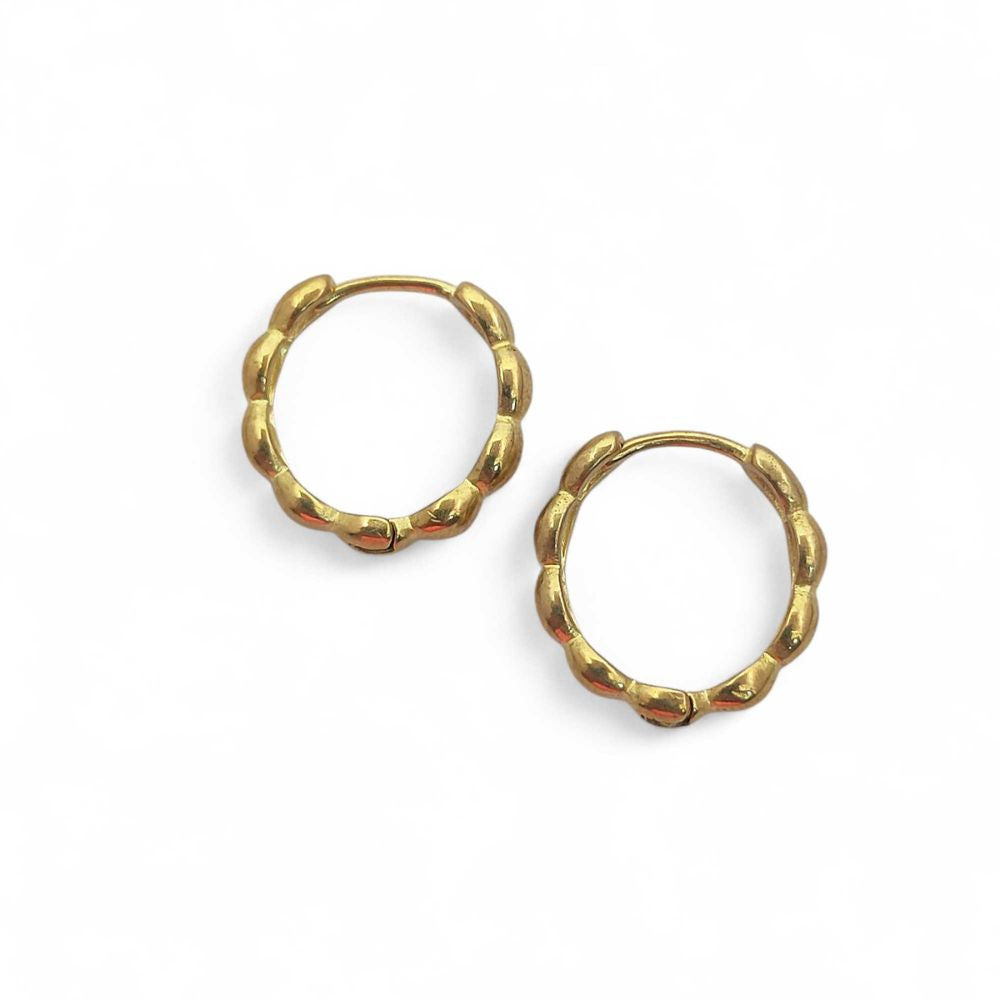 Minimalist Bubble Hoop Earrings Gold Plated Textured Huggies for Women- Selling Per Pair