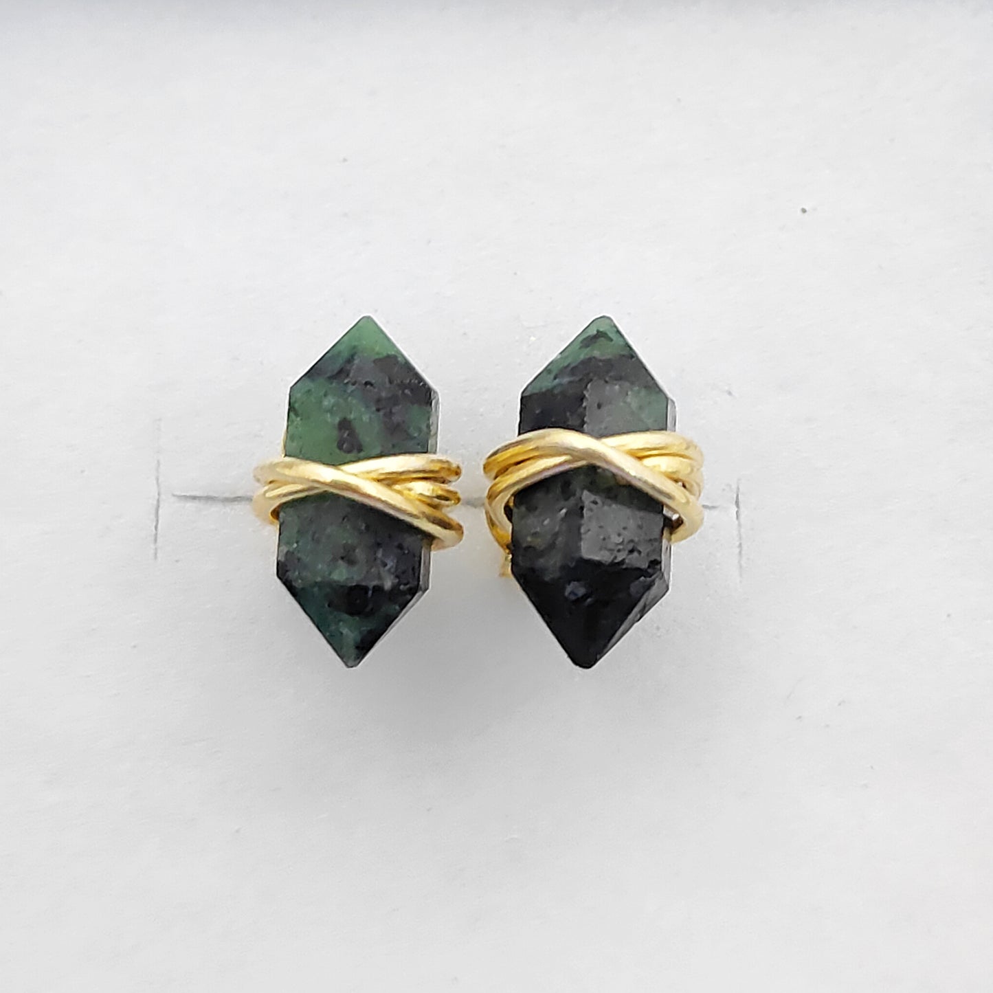 Minimalist Dyed Emerald Stud Earrings 12x5mm Double Point Gemstone Earrings in Gold Vermeil- Selling Per Pair