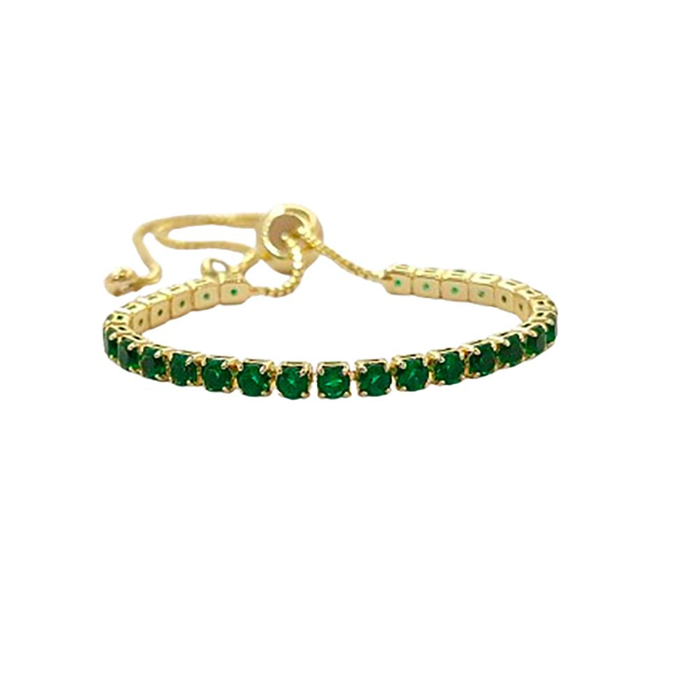 Minimalist Green CZ Tennis Bracelet 18K Gold Plated Prong Set Adjustable Fashion Jewelry for Women – Selling Per Piece