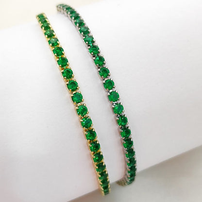 Minimalist Green CZ Tennis Bracelet 18K Gold Plated Prong Set Adjustable Fashion Jewelry for Women – Selling Per Piece