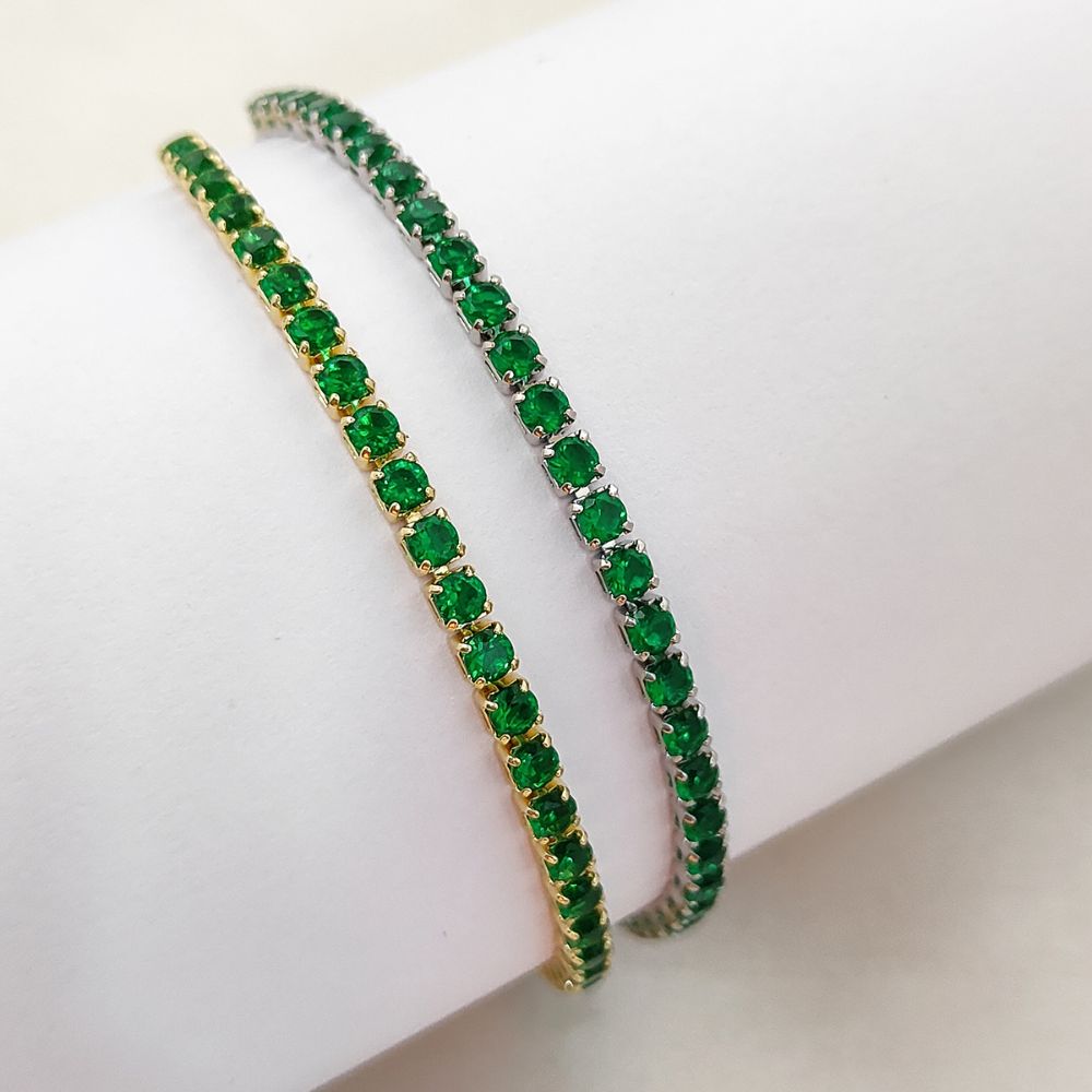 Minimalist Green CZ Tennis Bracelet 18K Gold Plated Prong Set Adjustable Fashion Jewelry for Women – Selling Per Piece