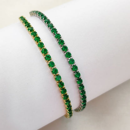 Minimalist Green CZ Tennis Bracelet 18K Gold Plated Prong Set Adjustable Fashion Jewelry for Women – Selling Per Piece
