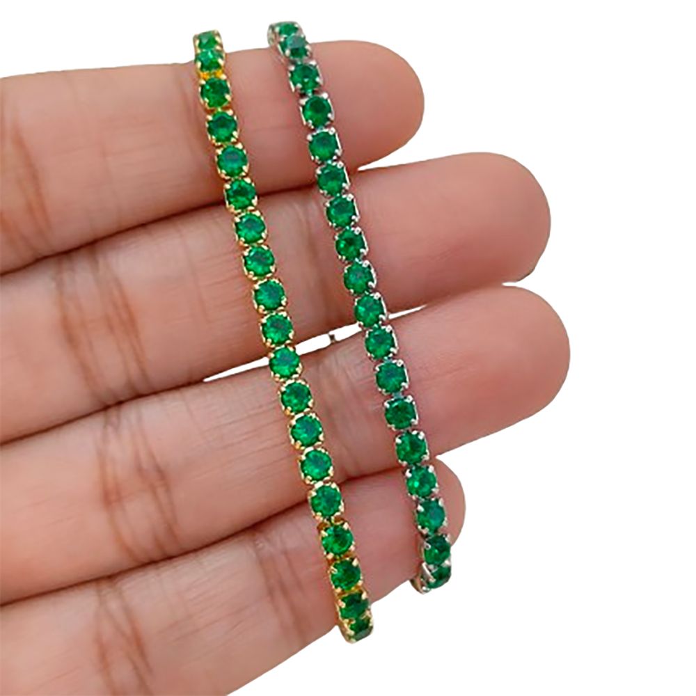 Minimalist Green CZ Tennis Bracelet 18K Gold Plated Prong Set Adjustable Fashion Jewelry for Women – Selling Per Piece