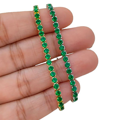 Minimalist Green CZ Tennis Bracelet 18K Gold Plated Prong Set Adjustable Fashion Jewelry for Women – Selling Per Piece