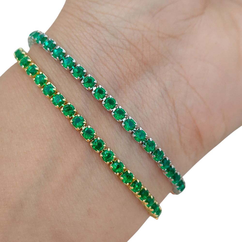 Minimalist Green CZ Tennis Bracelet 18K Gold Plated Prong Set Adjustable Fashion Jewelry for Women – Selling Per Piece