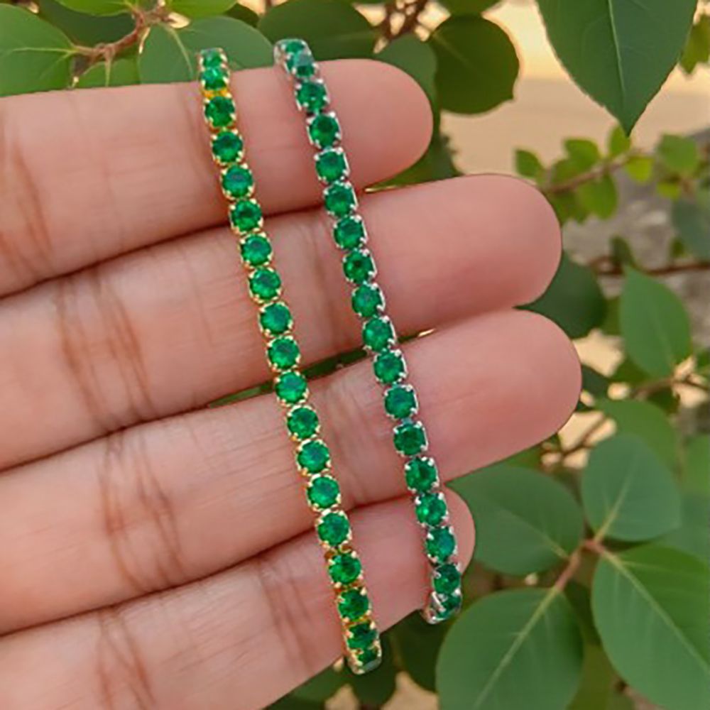 Minimalist Green CZ Tennis Bracelet 18K Gold Plated Prong Set Adjustable Fashion Jewelry for Women – Selling Per Piece