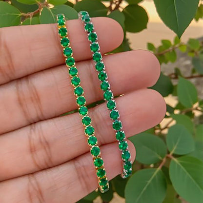 Minimalist Green CZ Tennis Bracelet 18K Gold Plated Prong Set Adjustable Fashion Jewelry for Women – Selling Per Piece
