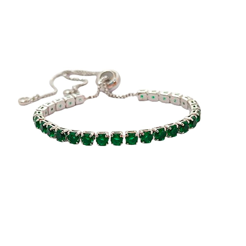 Minimalist Green CZ Tennis Bracelet 18K Gold Plated Prong Set Adjustable Fashion Jewelry for Women – Selling Per Piece