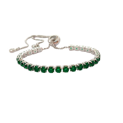 Minimalist Green CZ Tennis Bracelet 18K Gold Plated Prong Set Adjustable Fashion Jewelry for Women – Selling Per Piece