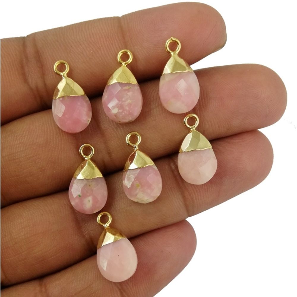 Handcrafted Pink Opal 13×9mm Teardrop Pendant with Gold Electroplated Bail for Necklaces & Bracelets - Selling Per Piece