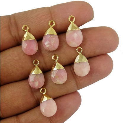Handcrafted Pink Opal 13×9mm Teardrop Pendant with Gold Electroplated Bail for Necklaces & Bracelets - Selling Per Piece
