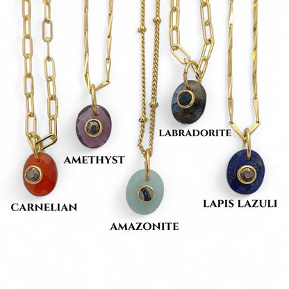 Minimalist Pyrite Gemstone Necklace Tiny Double Oval Pendant Jewelry for Women- Selling Per Piece