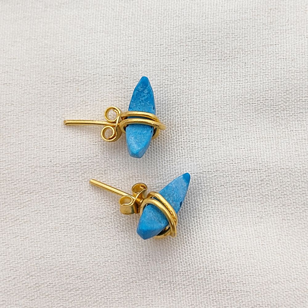 Minimalist Turquoise Crescent Stud Earrings, Gold Plated Half Moon Jewelry Gift for Her- Selling Per Pair