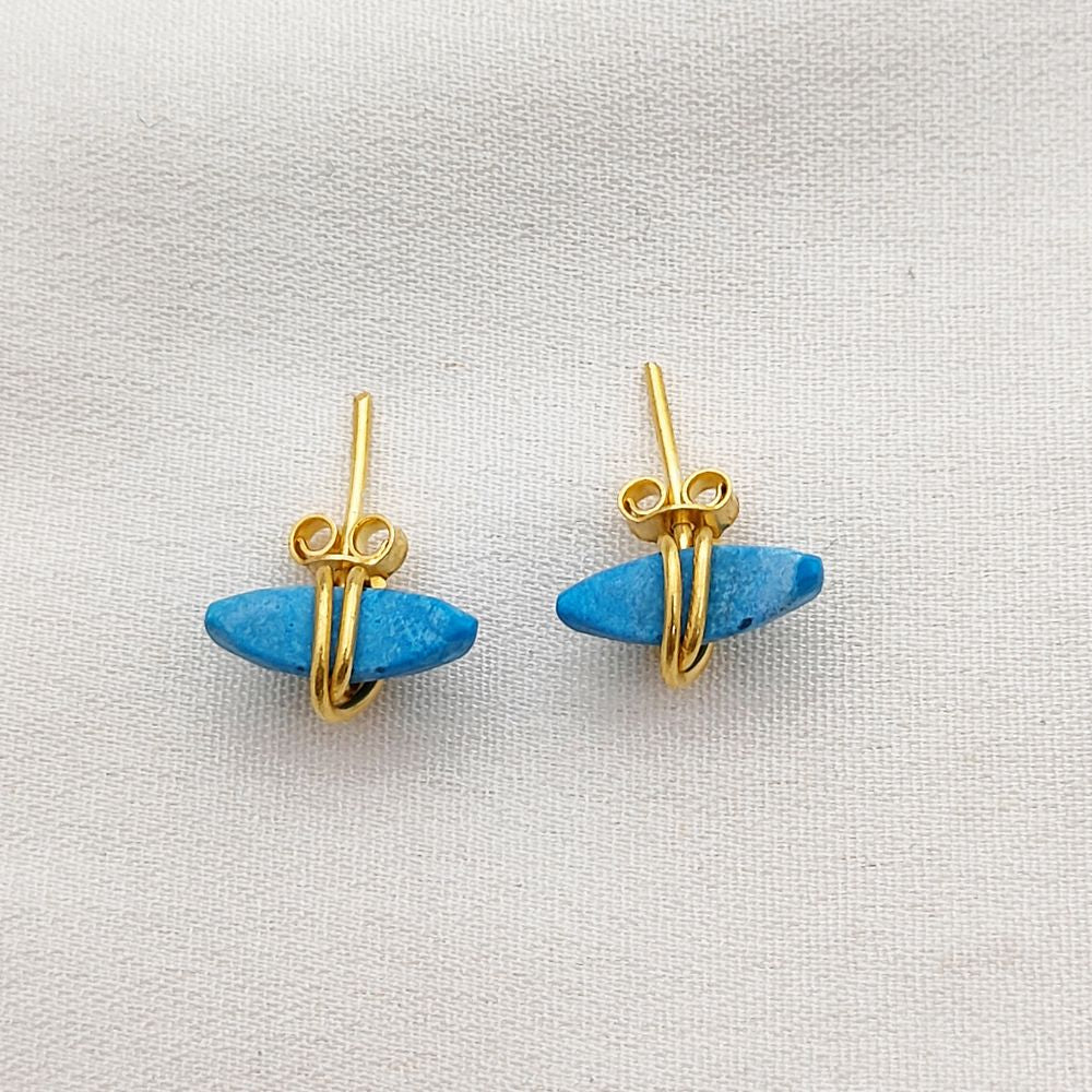 Minimalist Turquoise Crescent Stud Earrings, Gold Plated Half Moon Jewelry Gift for Her- Selling Per Pair